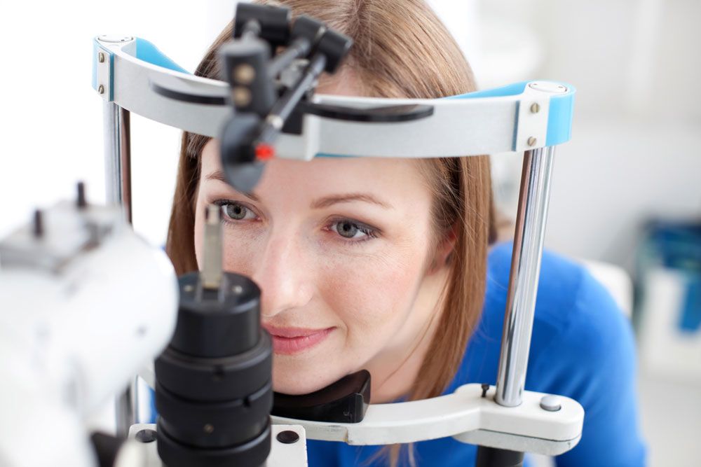 A girl having a regular eye exam